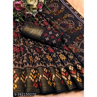                       Black Colour Cotton Printed saree With Blouse Piece                                              
