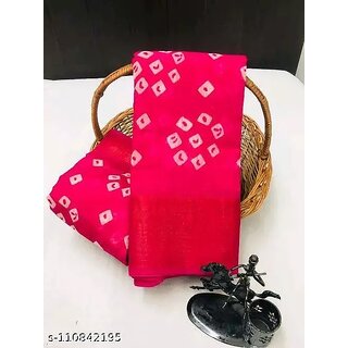                       Pink  Colour Bandhani Printed Cotton Silk Saree                                              