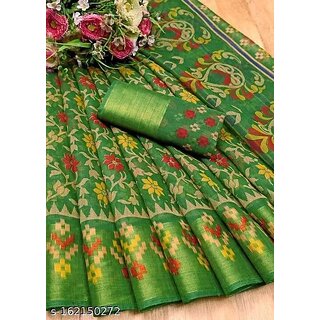                       Green Colour Cotton Printed saree With Blouse Piece                                              