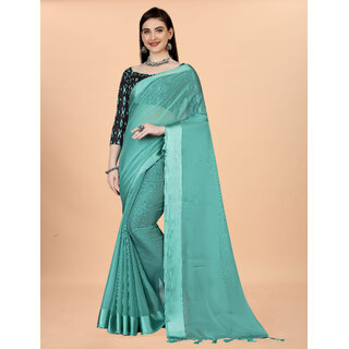                       Sky Blue Colour Chiffon Solid Printed Saree With Blouse Piece                                              