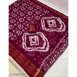                       Wine Colour Bandhani Printed Cotton Silk Saree                                              