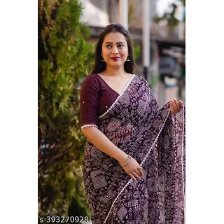                       Purple Colour Geomatric Print  Saree With Blouse Piece                                              