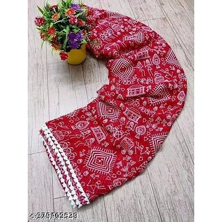                       Red Colour Geomatric Print  Saree With Blouse Piece                                              