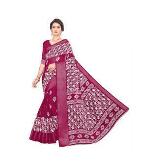                       Pink Colour Ethnic Modif Printed Cotton Saree With Blouse Piece                                              