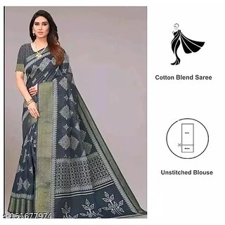                       Grey Colour Cotton Printed saree With Blouse Piece                                              