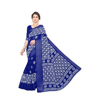                       Blue Colour Ethnic Modif Printed Cotton Saree With Blouse Piece                                              