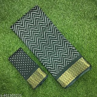 Dark Green Colour Zigzag Printed Print Zari Border Dola Silk Saree With Blouse Piece Dark Green Colour Zigzag Printed Print Zari Border Dola Silk Saree With Blouse Piece