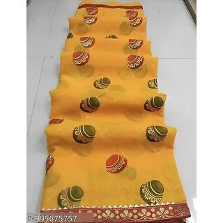                       Yellow Colour Foil Printed Saree With Blouse Printed                                              