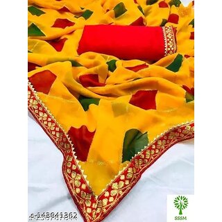                       Mustard Colour Foil Printed Saree With Blouse Printed                                              