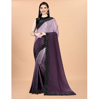                       Purple And Pink  Colour Chinon Silk Saree With Lace                                              