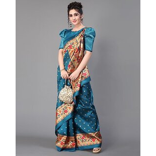                       Green Colour Dotted Printed Saree With Blouse Piece                                              