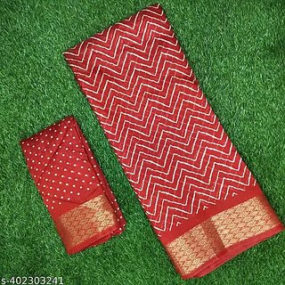                       Red Colour Zigzag Printed  Print Zari Border Dola Silk Saree With Blouse Piece                                              