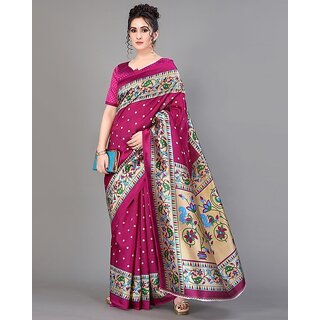 Purple Colour Dotted Printed Saree With Blouse Piece