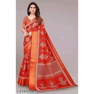                      Red Colour Flower Cotton Silk Saree With Blouse Piece                                              