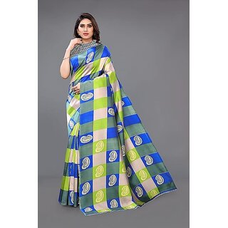                       Multicolour Checked Design Art Silk Printed Saree                                              
