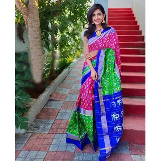                      Pink Colour Ikkat Designer Printed saree                                              