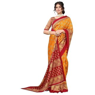                       Yellow Colour Printed Saree With Blouse Piece                                              