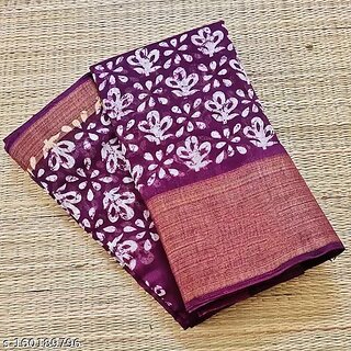                       Wine Colour Cotton Printed saree With Blouse Piece                                              