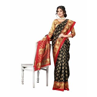                       Black Colour Printed Saree With Blouse Piece                                              