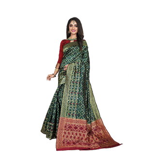                       Green Colour Banarasi Silk Saree With Blouse Piece                                              
