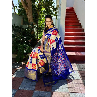                       Multicolour Checked Printed Ikkat Printed Saree                                              