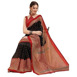                       Black Colour Art Silk Printed Saree With Blouse Piece                                              