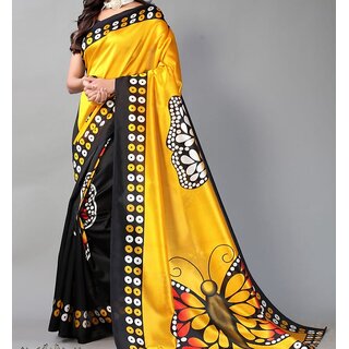                       Pink Colour Animal Printed Art Silk Saree                                              