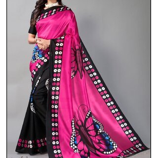                       Yellow Colour Animal Printed Art Silk Saree                                              