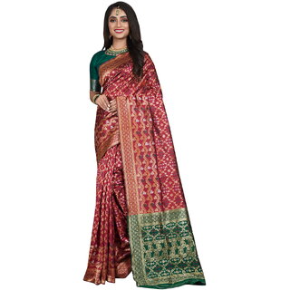                       Maroon Colour Banarasi Silk Saree With Blouse Piece                                              