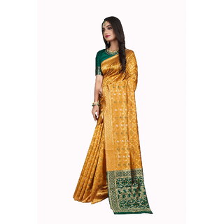                       Yellow Colour Banarasi Silk Saree With Blouse Piece                                              