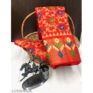                       Red Colour Cotton Printed saree With Blouse Piece                                              