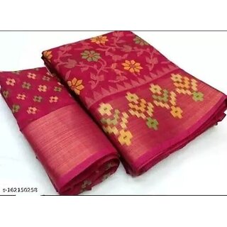                       Pink Colour Cotton Printed Saree With Blouse Piece                                              