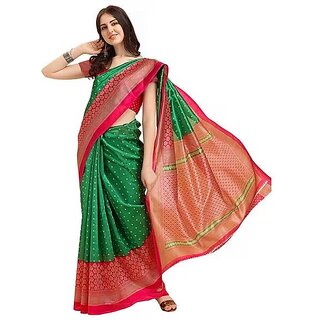                       Green  Colour Art Silk Printed Saree With Blouse Piece                                              