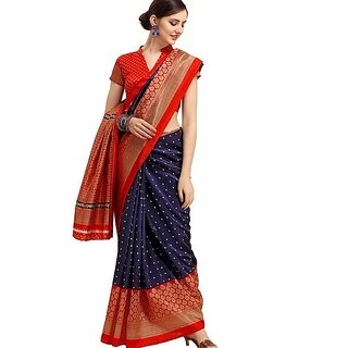                       Blue Colour Art Silk Printed Saree With Blouse Piece                                              