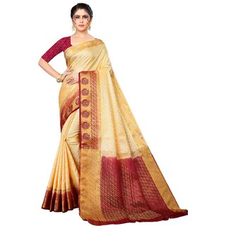                      Cream Colour  Blaton Silk  With Blouse Piece                                              