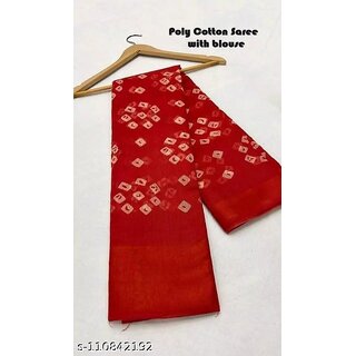                       Red Colour Bandhani Printed Cotton Silk Saree                                              