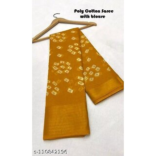                       Yellow Colour Bandhani Printed Cotton Silk Saree                                              