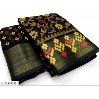                       Black Colour Cotton Printed saree With Blouse Piece                                              