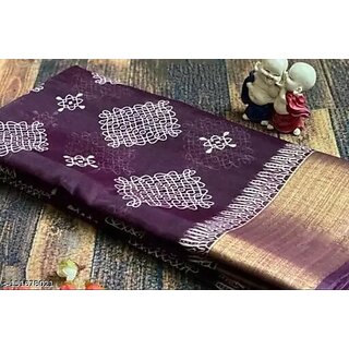                      Purple Colour Cotton Printed saree With Blouse Piece                                              