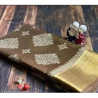                       Brown Colour Cotton Printed saree With Blouse Piece                                              