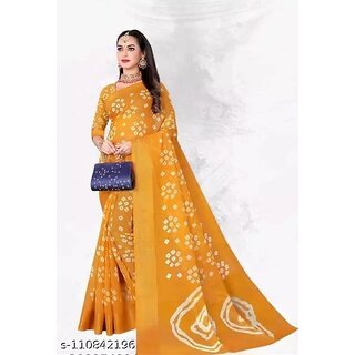                      Yellow Colour Bandhani Printed Cotton Silk Saree                                              