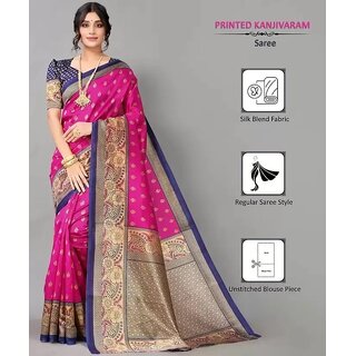                       Pink And Blue  Colour Art Silk Printed Saree                                              
