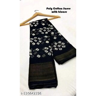                       Black Colour Bandhani Printed Cotton Silk Saree                                              