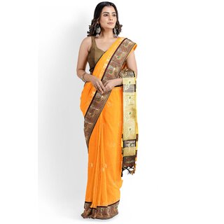                       Gold Colour Paithani Design Silk Saree With Blouse Piece                                              