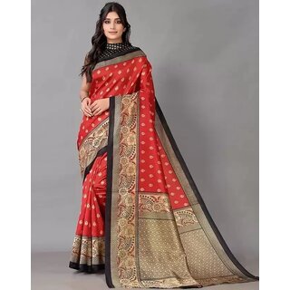                       Red and Black  Colour Art Silk Saree With Blouse Piece                                              