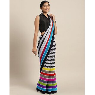                       Multicoloured  Georgette Printed Saree With Blouse Piece                                              
