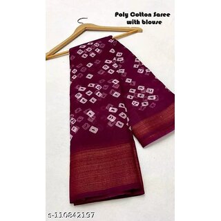                       Wine Colour Bandhani Printed Cotton Silk Saree                                              