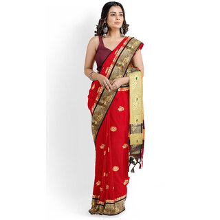                       Red Colour Paithani Design Silk Saree With Blouse Piece                                              