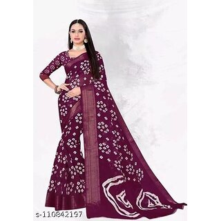                       Wine Colour Bandhani Printed Cotton Silk Saree                                              