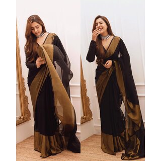                       Black Colour  Chiffon Silk Saree With zari patta                                              
